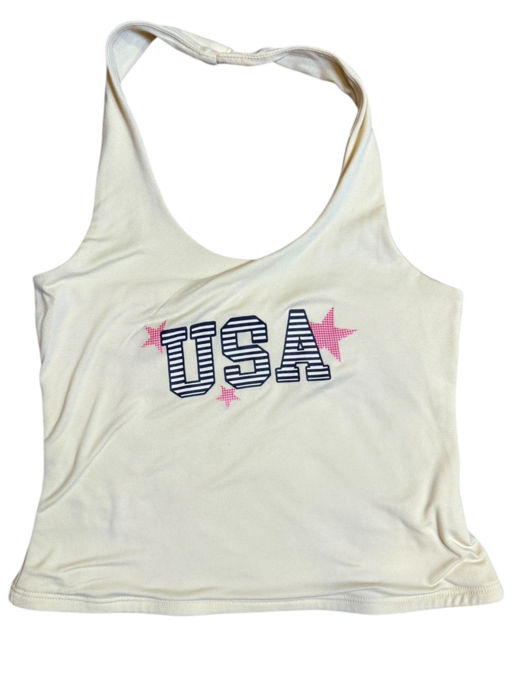 Refuge Medium USA Graphic Halter Tank Top - Yellow Accent